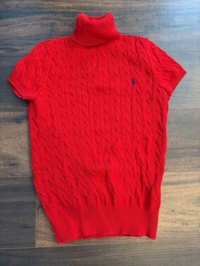 Ralph Lauren Red Cable-Knit Turtleneck Sweater